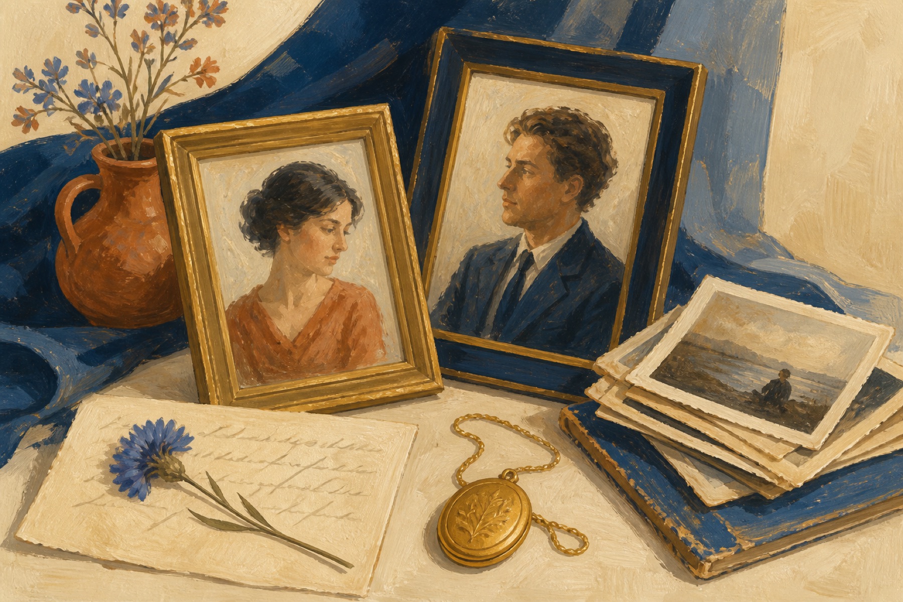 Illustrated keepsakes: portrait frames, letters, and memorial photographs